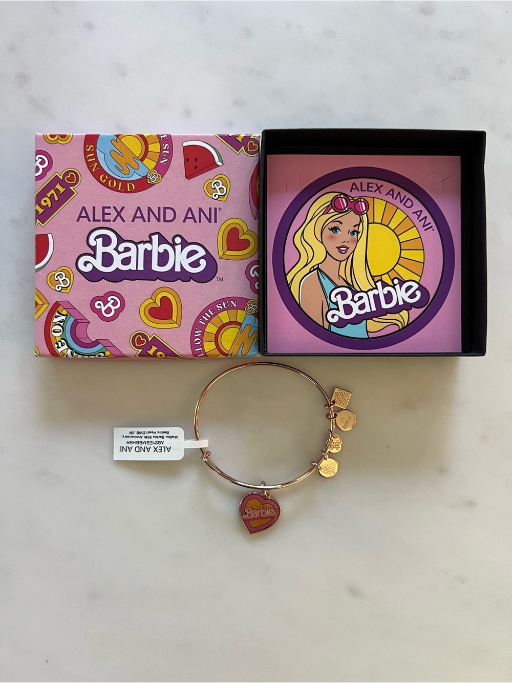 Alex and Ani Malibu Barbie 50th Anniversary Heart Bangle Bracelet NIB